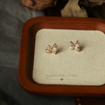 Florists home shiny butterfly knot delicate shiny and small 100 lap-style ear nail 925 silver needle Korean temperament