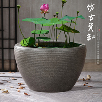 Lotus cylinder water lily cylinder balcony garden tank ceramic fish tank water lily special tank Lotus Tank water lily lotus pot water lily lotus pot