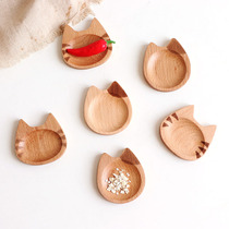Cat Japanese dry taste Dish Home small cute beech wood chopsticks holder cartoon sauce dish creative small wood dish
