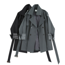 Banana vogue long windbreaker women autumn 2021 New Plaid stitching strap small casual jacket