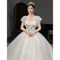 French main wedding dress 2021 new high end bride little man luxury palace style pregnant woman size starry sky big tail