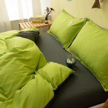 ins Net red hipster wash cotton quilt cover four-piece set 1 5m solid color sheet student dormitory 1 2 three-piece set