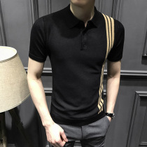 Lapel T-shirt mens summer 2021 new high-end mens ice silk Polo shirt knitted slim short-sleeved t-shirt