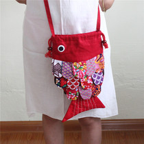 National featured handmade fabric cute fish-shaped mobile phone closed single shoulder inclined satchel zero money black ethnic wind fish bag bag