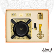 LUBINSKI Luxury Cigar Cigarette Set Pure Copper Ashtray Lighter Scissors Snow Plus Bracket Gift Box