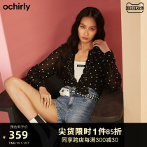Black Standard series Ou Shili 2021 early autumn New Wave point lotus leaf lace long sleeve shirt women 1NH3015460