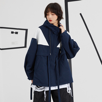 Gravity Museum) color matching hooded coat female 2020 New loose student couple BF wind cotton coat men