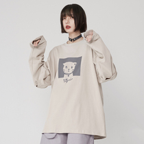 Gravity Museum cat mao fake two long sleeve T-shirt female detachable sleeve loose student cute shirt