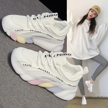 Tide brand leather womens daddy shoes 2021 summer new sports mesh breathable wild fashion casual white shoes