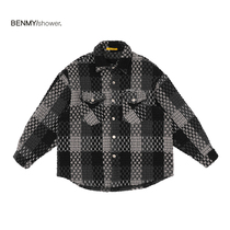benmyshower national tide check thick tweed small fragrance thick shirt mens and womens tide brand loose plaid coat