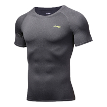 Li Ning fitness suit mens quick clothes gym running training suit tights short sleeve sportswear night running summer