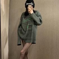 Early autumn trend environmental protection letter printing pullover sweater fashion loose knitwear shirt top couple sweater women
