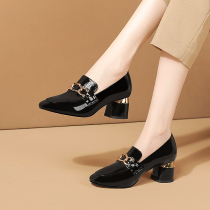 Chunky-heel shoes female leather patent leather children autumn shoes wild high-heeled shoes square loafers shoes