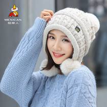 Scarecrow wool knitted hat ladies autumn and winter warm Korean version of tide Joker plus velvet wrap head ear cap collar
