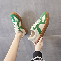 Green Agan shoes Women Summer thin style 2022 New flat-bottomed single shoe Han version retro 100 hitch genuine leather training shoes