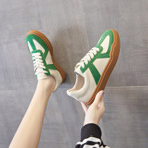 Green Agan shoes Women Summer thin style 2022 New flat-bottomed single shoe Han version retro 100 hitch genuine leather training shoes