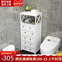 Bathroom side cabinet solid wood toilet storage locker American living room vertical cabinet toilet seam cabinet floor rack