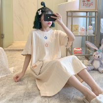 Princess Wind Sleeping Dress Woman Summer Pyjamas Slim pure cotton short sleeves cute little flowers Big code students can wear a home dress