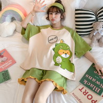 Sleepwear Women Summer Pure Cotton Short Sleeves Cute 2022 New Big Code 200 Catty Spring Tyins Wind Home Suit Suit