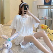 Pajamas womens summer princess style white short-sleeved pure cotton 2021 new large size spring and autumn two-piece suit home clothes