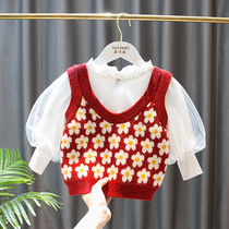 Children Knit Vest 2022 Spring Dress New Foreign Air Girl Sweater Outside Wearing Waistcoat Baby Spring Autumn Blouse Child Clothing