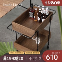 Printed home mobile cart storage rack Kitchen walnut storage side storage rack Restaurant household dining car
