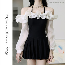 Taipei pear swimsuit female 2021 New Xia Xianqi fan ins conservative long-sleeved conjoined belly thin students