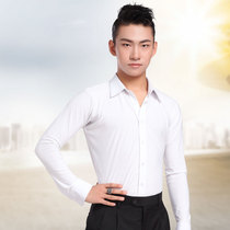 White shirt stretch national standard dance Waltz dance dance long sleeve adult male modern dance Latin dance shirt men