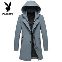 Playboy middle long windwear men dived casual hood coat 2023 new spring and autumn thick Han Edition jacket