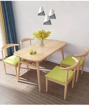 Modern minimalist dining table and chairs combine small family type home Nordic milk tea shop café rectangular one table four chair cover