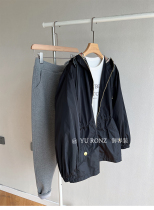Closed eye-to-waist drawing rope ~ Inron wind matte black windproof pure color loose with cap windsuit jacket Womens autumn 2054