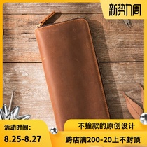  Feature retro Crazy horse leather handmade leather mens zipper wallet long large capacity multi-card matte wallet