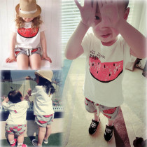 Childrens watermelon shorts parent-child summer Q2 baby gray shorts Boys Girls bread pants three family clothes