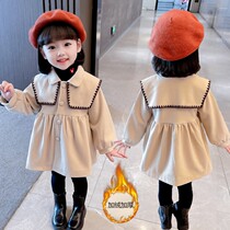 Girl girl plus velvet big coat winter dress female baby net red fur coat navy wind child clothes small fragrant wind polenta