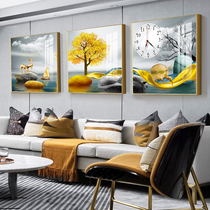 Living room decoration painting triple frame painting wall clock sofa background wall painting modern simple style hanging painting mute clock