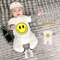  2021 autumn cartoon smiley baby clothes pure cotton long-sleeved baby one-piece 100-day full moon harem climbing suit