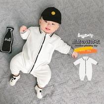 2021 British thin baby clothes cotton simple spring and autumn gentleman warm climbing clothes 100 days Baby Jumpsuit