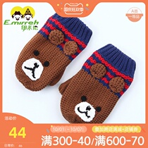 Imilen childrens gloves for girls to keep warm autumn and winter new double-layer thick cartoon joint knit baby gloves