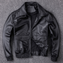 New first layer cowhide leather leather leather jacket mens short bomber jacket lapel size flying suit leather jacket