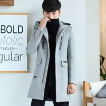 Windbreaker mens long woolen coat Korean version of autumn and winter handsome hair winter trend students woolen mens coat