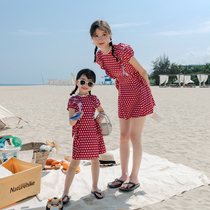 Parent-child swimsuit Female mother and daughter split skirt style Conservative flat corner girl Red children small children baby parent-child swimsuit