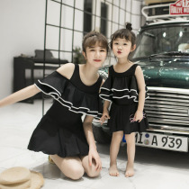 Parent-child swimsuit Mother and daughter conjoined flat angle large size South Korean strapless childrens swimsuit parent-child swimsuit Black