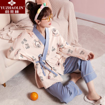 Yu Zhaolin pajamas female spring and autumn Japanese kimono long sleeve cotton 2021 New Home clothing tether can be worn outside