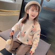 Girl sweater 2021 New autumn winter child clothing Han version Ocean Qi Flowers Girls Winter Clothing Blouses Childrens Needle Weaters
