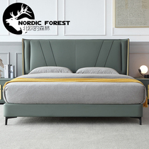 Italian light luxury zhen leather bed modern minimalist Nordic small-sized master bedroom 1 8 meters double red storage nuptial bed