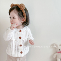 ins girl girl autumn winter new sweet beauty princess bubble polo jersey baby foreign pistachio woolen sweater knit jacket blouse