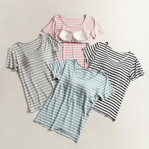 Short sleeve T-shirt with chest pad female Xia Wen bra cup one-piece bottoming shirt modal loose household clothing pajamas top