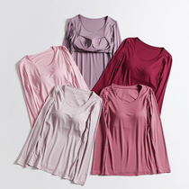Long sleeve T-shirt with chest pad long sleeve T-shirt women autumn and winter free bra cup one modal base shirt home wear pajamas top