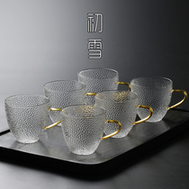 Japanese glass small teacup with handle 6 water cups Drinking tea Hammer pattern cup small household Kung Fu tea set
