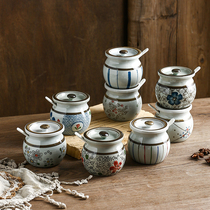 Flavored salt jar chili oil tank kitchen household ceramic high temperature resistant gap with lid spoon seasoning bottle jar small